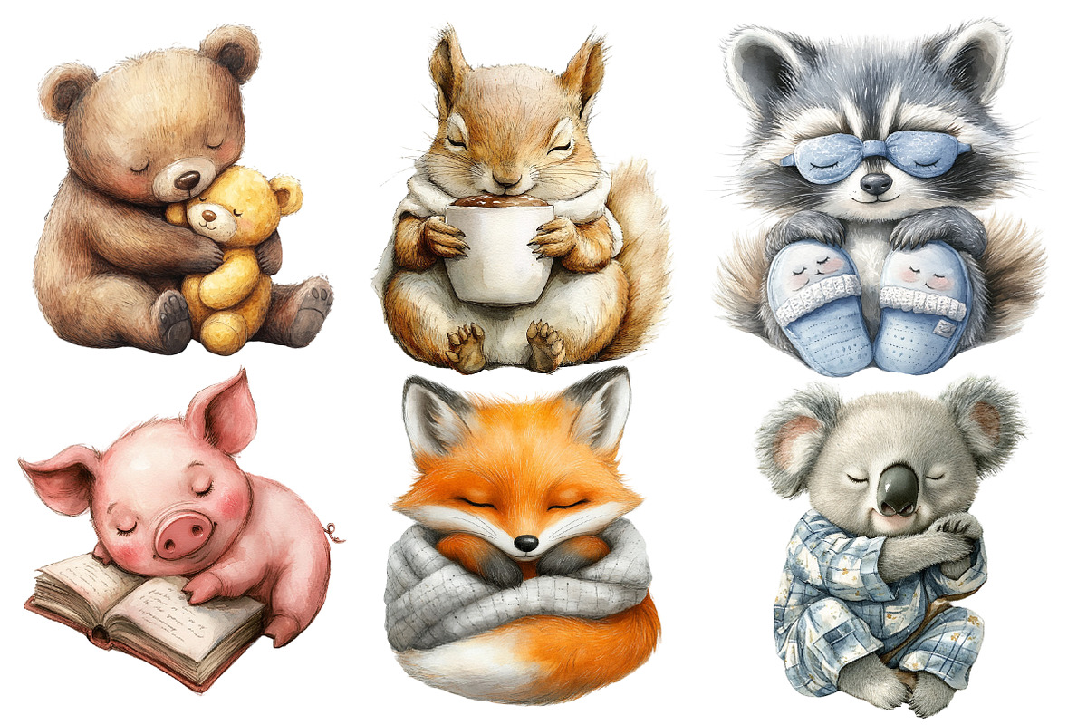 Sleepy Animals Clipart, an Animal Illustration by Designworld (Photo 2 of 5)