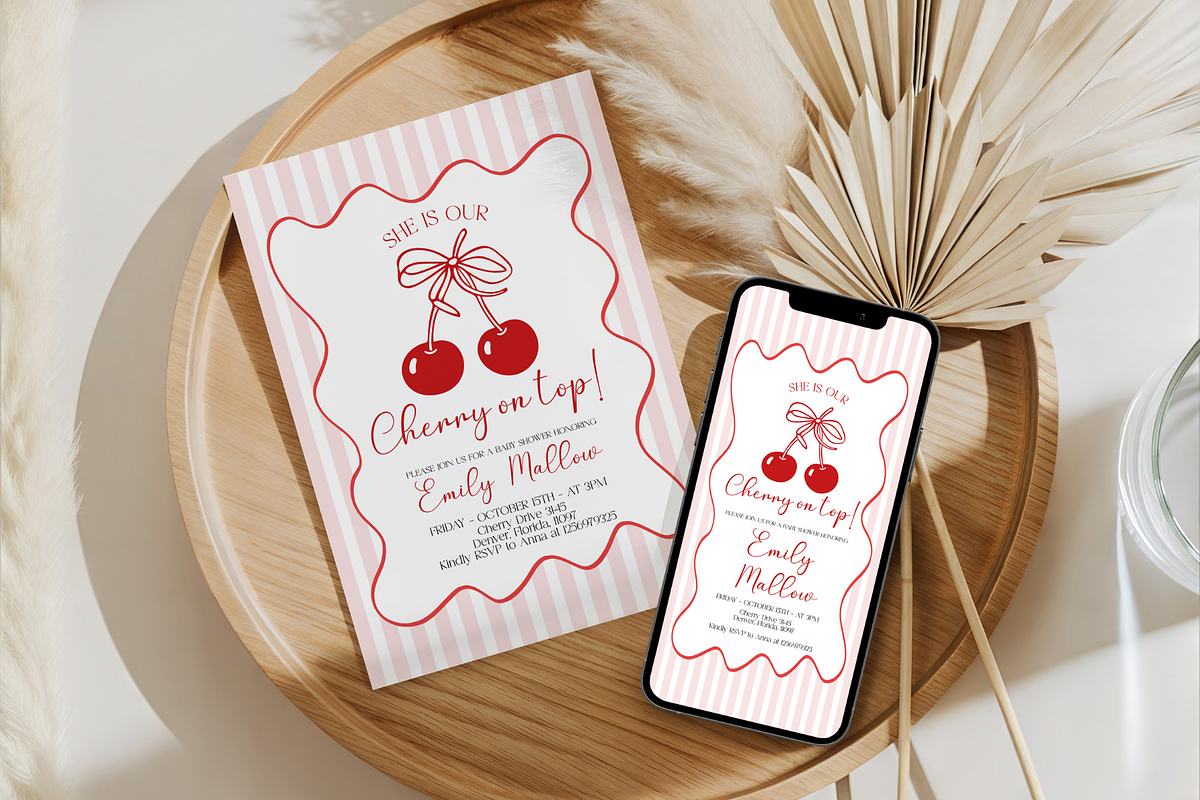 Cherry Baby Shower Invitation Bundle, an Invitation Template by VeliusCreativeStudio (Photo 7 of 7)