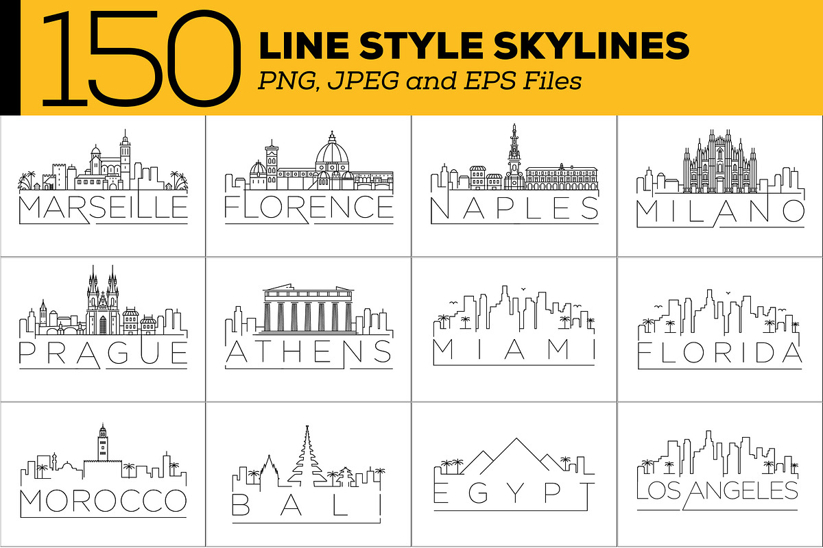 150 - Linear Style City Skylines, an Outline Icon by Kursat Unsal (Photo 17 of 18)