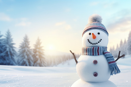 Snowman in winter forest at sunset., a Photo by Iftikhar Alam