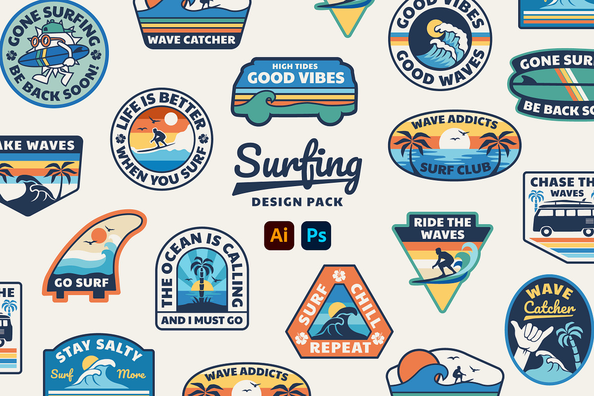 Surfing Design Pack, an Illustration by cd-design.co (Photo 1 of 7)
