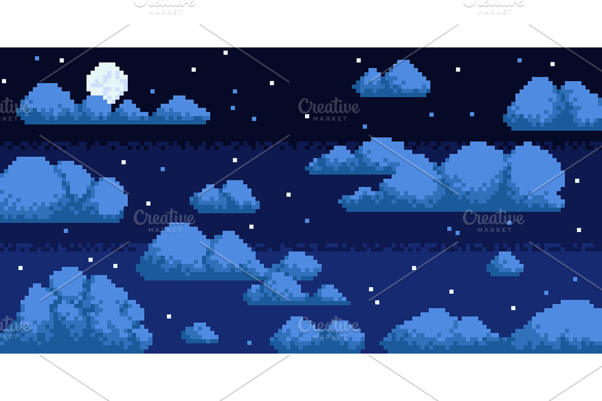 Pixel night sky. Evening heaven, an Illustration by YummyBuum