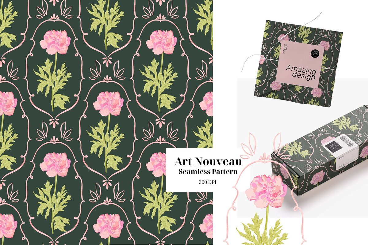 Art Nouveau Peonies Pattern, a Pattern Graphic by PaperJamLab (Photo 1 of 8)