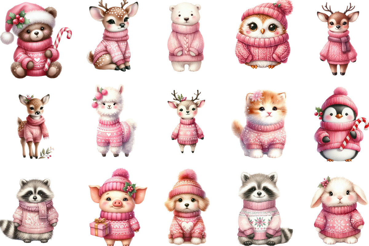 Pink Jumper Animals Christmas, an Illustration by Designking (Photo 2 of 5)