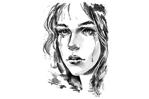 Crying Woman Ink painting, a Person Illustration by Elena Naumchenkova