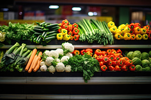 Assortment of ripe vegetables on the market counter, a Food & Drink Photo by AlyaAnd
