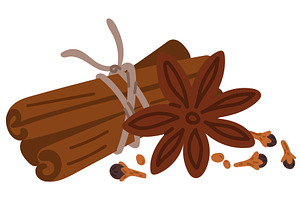 Fragrant cinnamon sticks. Clove, a Food Illustration by Vectorbuum