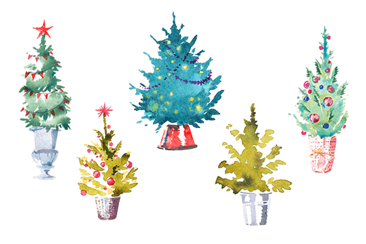 Watercolor Set of 5 Christmas trees, a Seasonal Illustration by masha gross (Photo 1 of 4)