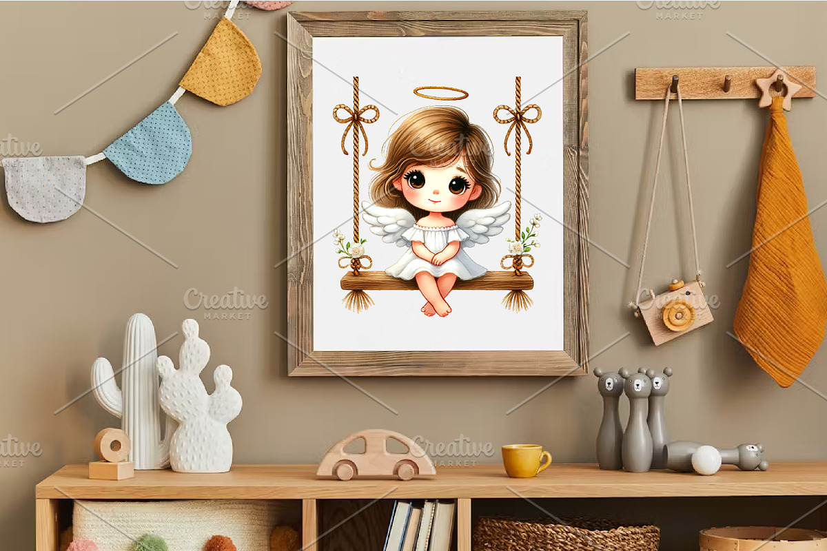 Cute Angel on Swing. Clipart, PNG., an Animal Illustration by KENO Mascots (Photo 7 of 8)