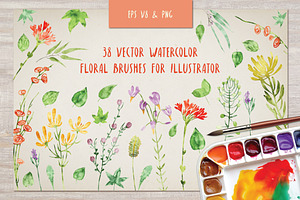 Floral watercolor brushes bundle