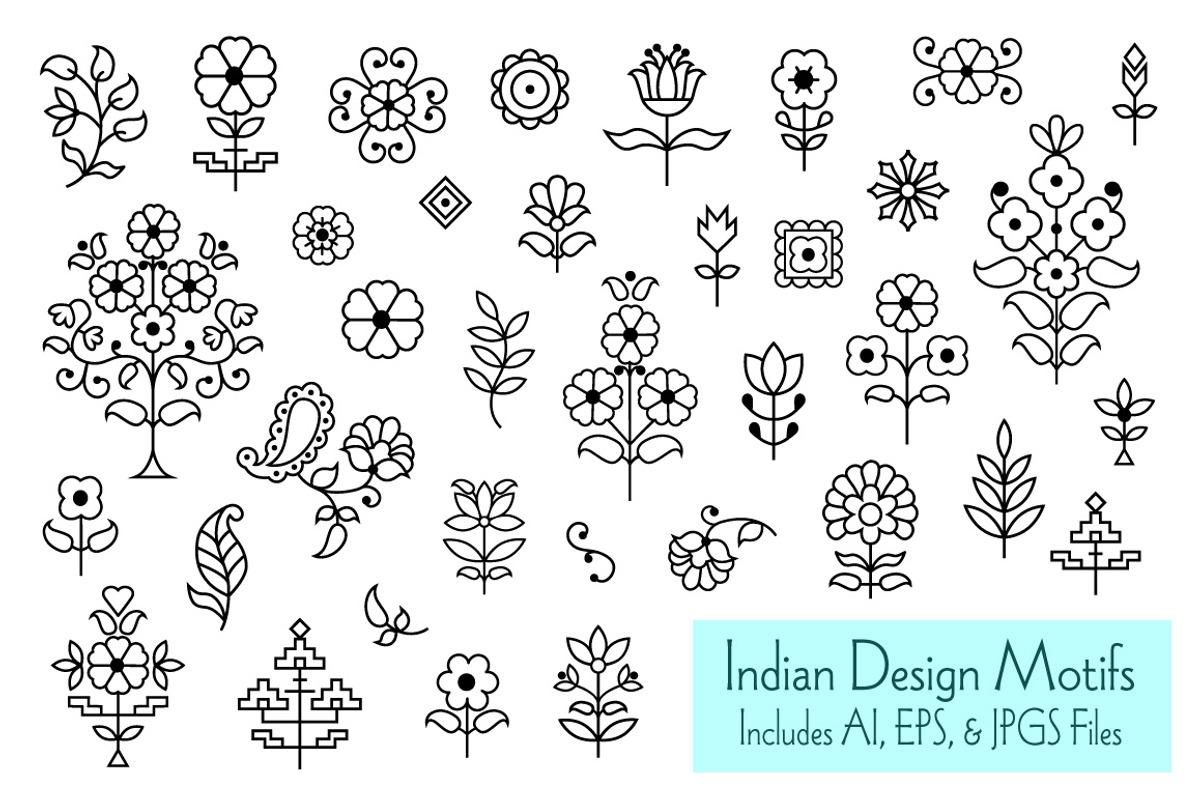 Indian Floral Design Motifs, a Decorative Illustration by Melissa Held Designs