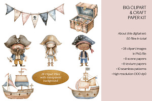 Ocean Pirates Clipart & Paper Set