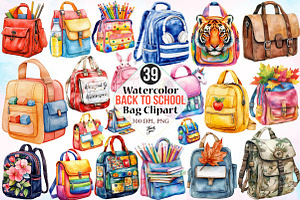 Watercolor Back to School Bag PNG, a Seasonal Illustration by Canvas Craft