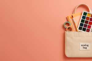 Analog bag containing art supplies l, a Photo by Dvoevnore photos