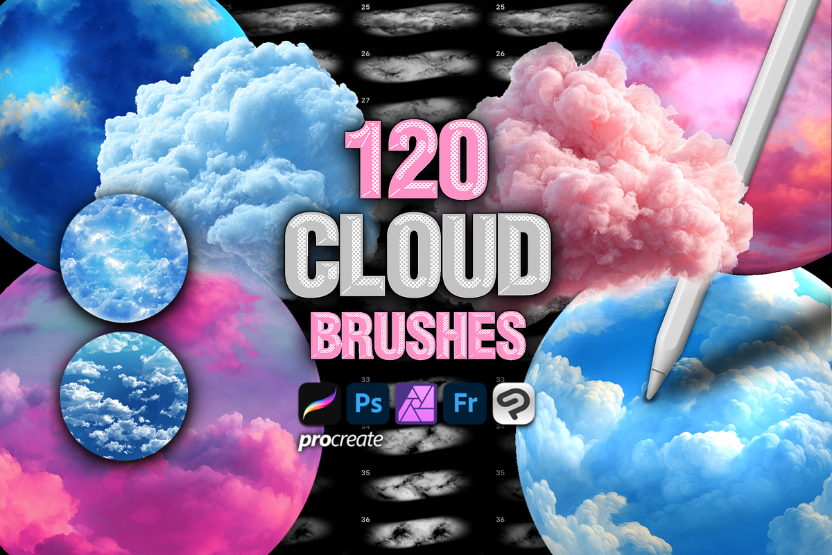 Procreate Cloud Sky texture brushes, a Brush Add-On by Revabrush (Photo 1 of 9)