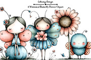 Whimsical Butterfly Flower Clipart, an Illustration by GatewayDesign (Thumbnail 1 of 3)