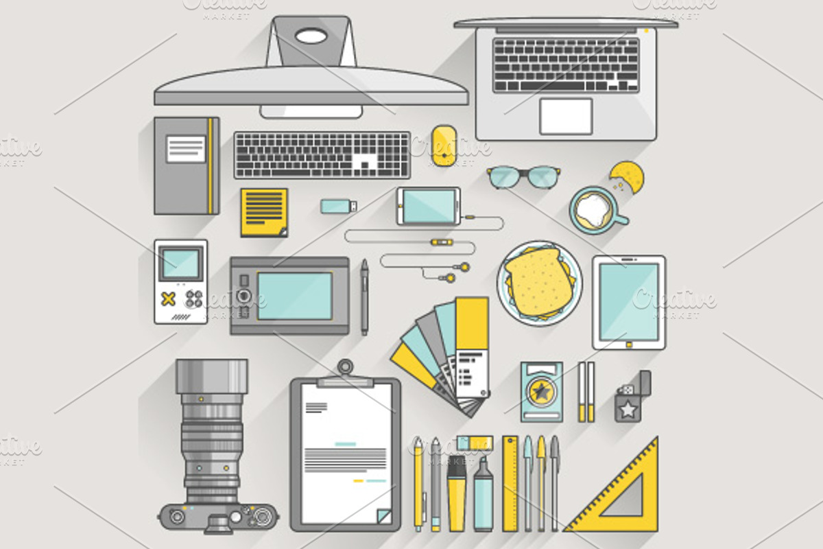 Office Workspace Devices, a Technology Illustration by karnofff