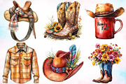 Watercolor Cowboy Autumn Clipart PNG, a Seasonal Illustration by Canvas Craft (Thumbnail 3 of 3)