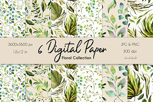 Watercolor Greenery Leaves 77PNG Kit