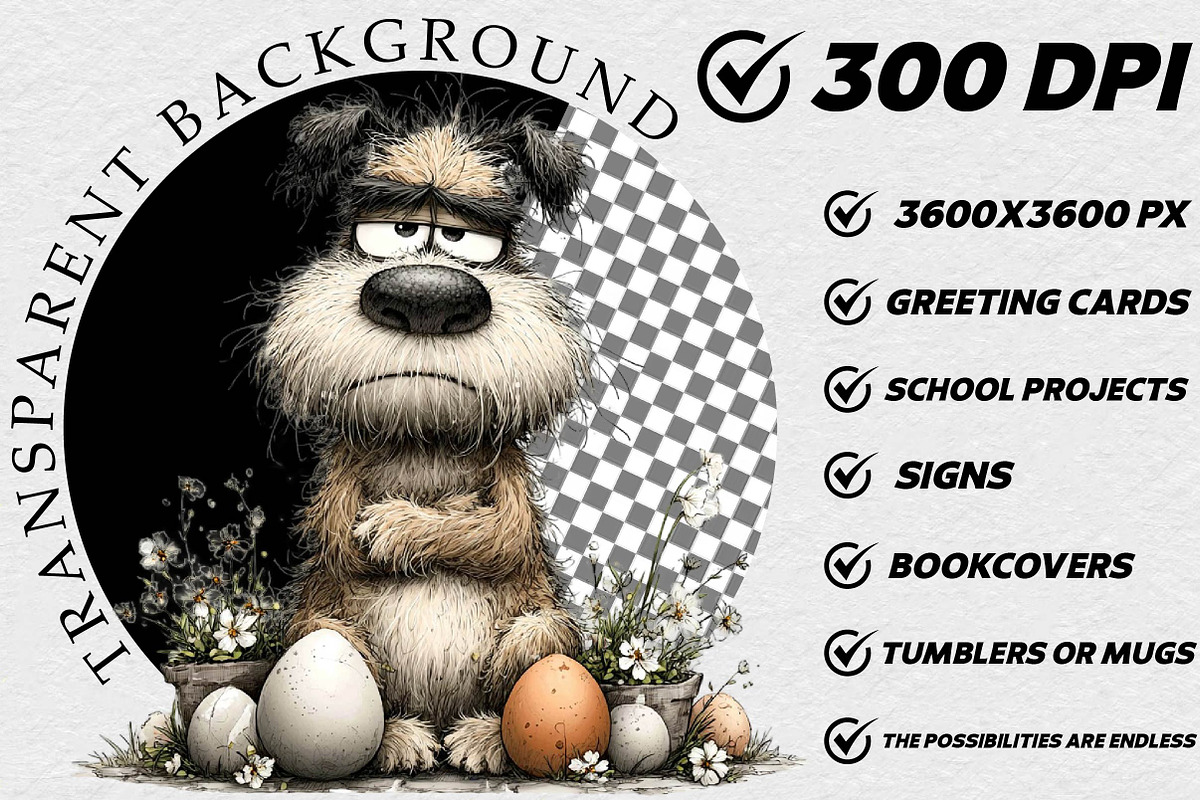 Quirky Easter Grumpy Dog Clipart, an Illustration by DreamCafeArt (Photo 2 of 6)