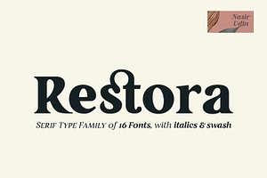 Restora - 16 Fonts, a Serif Font by Nasir Udin
