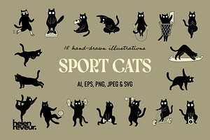 Sport Cats, Playful Vector Set, an Illustration by helenreveur
