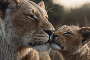 Lioness interacts tenderly with her cub in natural habitat, an Animal Photo by OSORIOartist