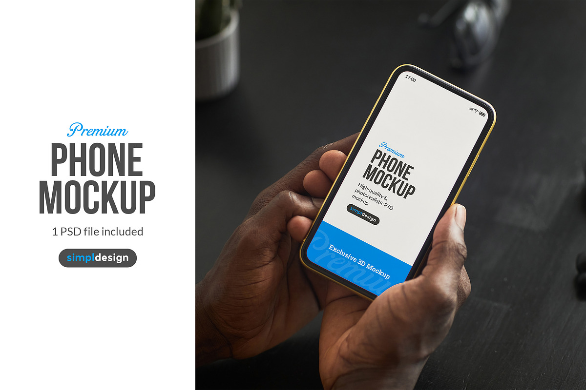 Smartphone Mockup Dark Minimal Desk, an Android Mockup by SimplDesign (Photo 1 of 2)