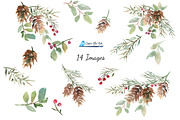 Christmas Watercolor Greenery, an Illustration by Graphic Blue Bird (Thumbnail 2 of 5)