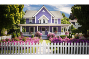vibrant purple house ai generated, an Architecture Photo by pikepicture