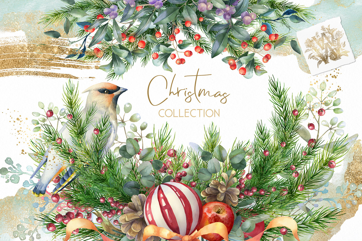 Watercolor Christmas collection, a Decorative Illustration by WonderWonder (Photo 1 of 19)