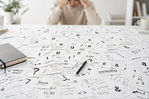 Anxiety concept with scattered notes, a Photo by Dvoevnore photos