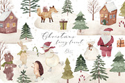 Christmas fairy forest watercolor, an Animal Illustration by BrushArtDesigns (Thumbnail 1 of 11)