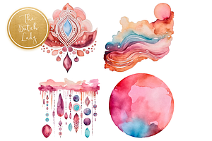 Boho Esoteric Watercolor Clipart Set