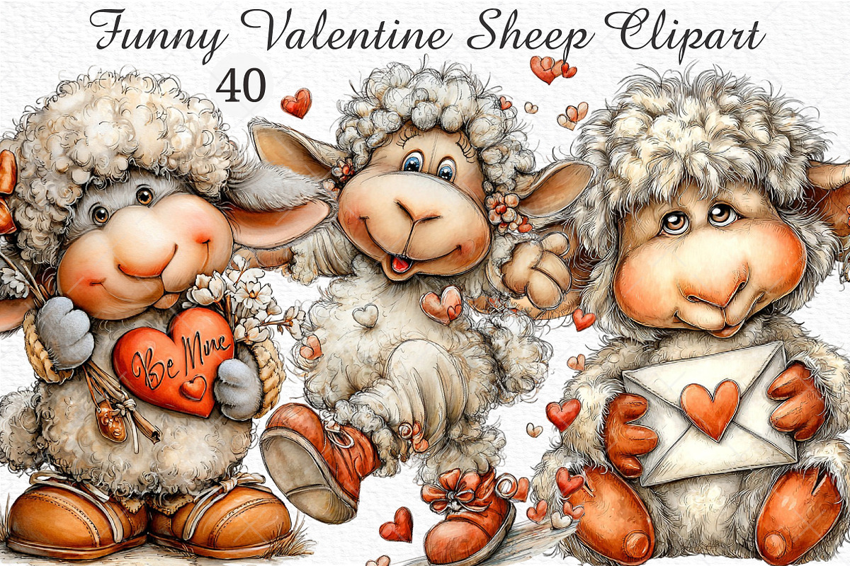 Funny Valentine Sheep Clipart, an Illustration by Craft Nest (Photo 1 of 11)