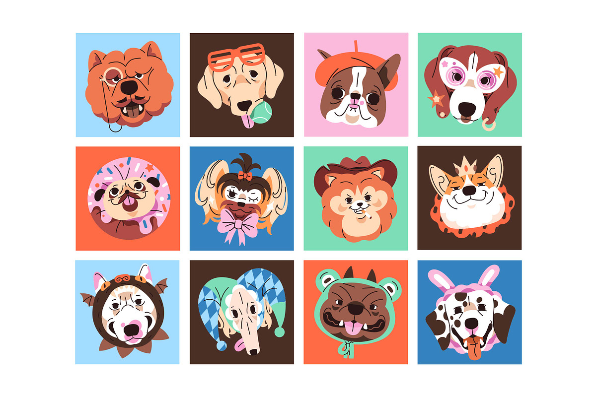Funny dog avatars set + backgrounds, an Animal Illustration by PaperTrident (Photo 2 of 13)