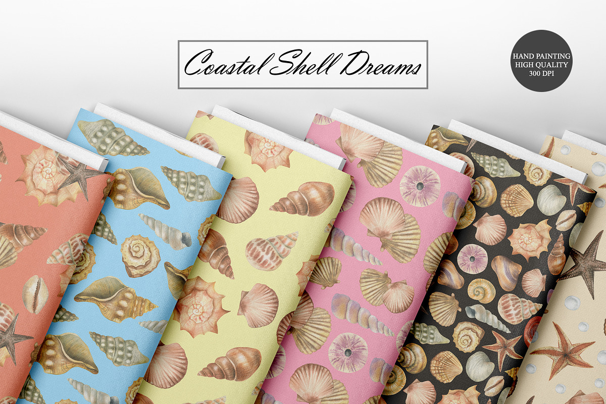 Watercolor Seashell Seamless Pattern, an Illustration by OlDm_Shop (Photo 3 of 10)