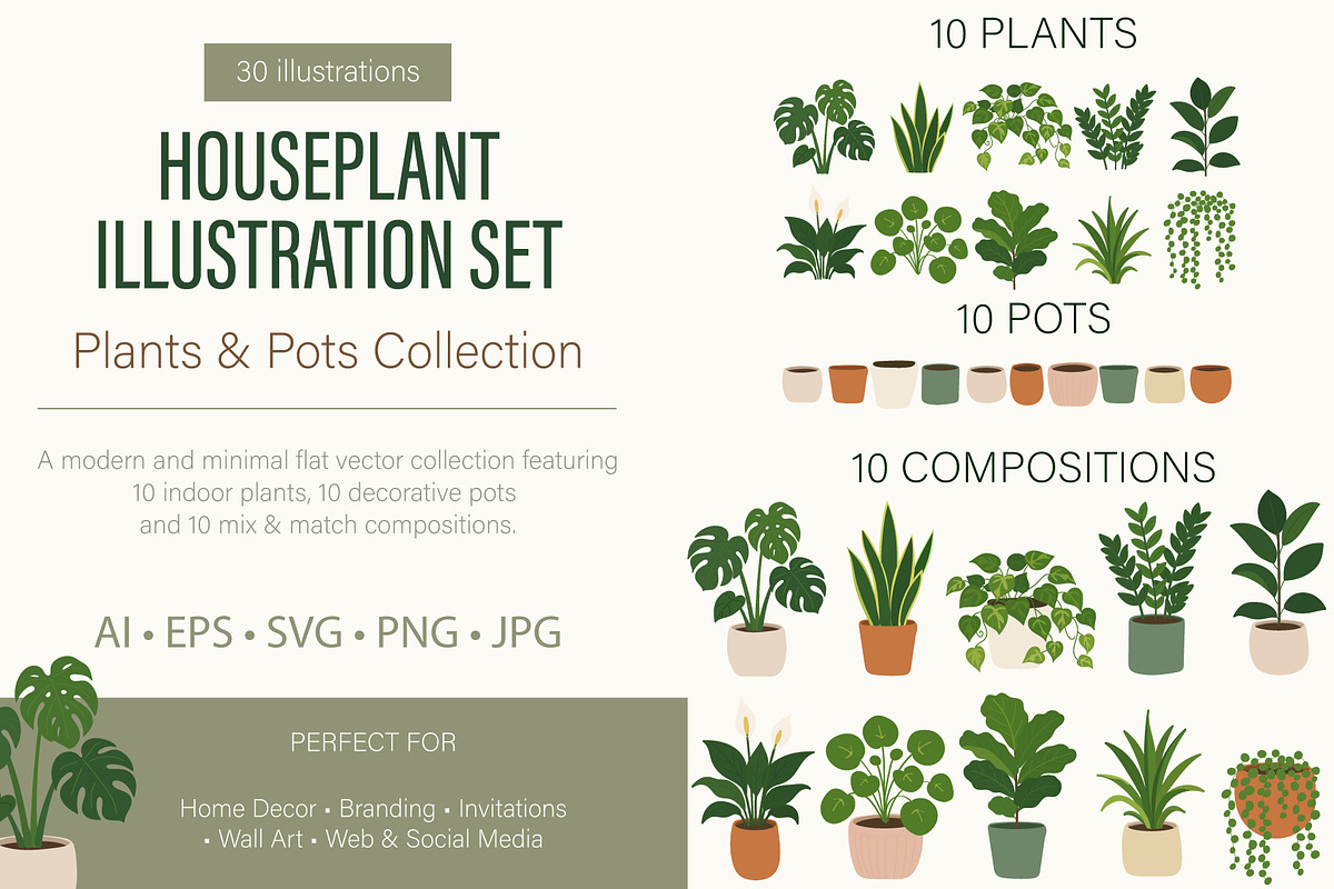HOUSEPLANT ILLUSTRATION SET, an Object Illustration by OREHOVKA (Photo 1 of 4)