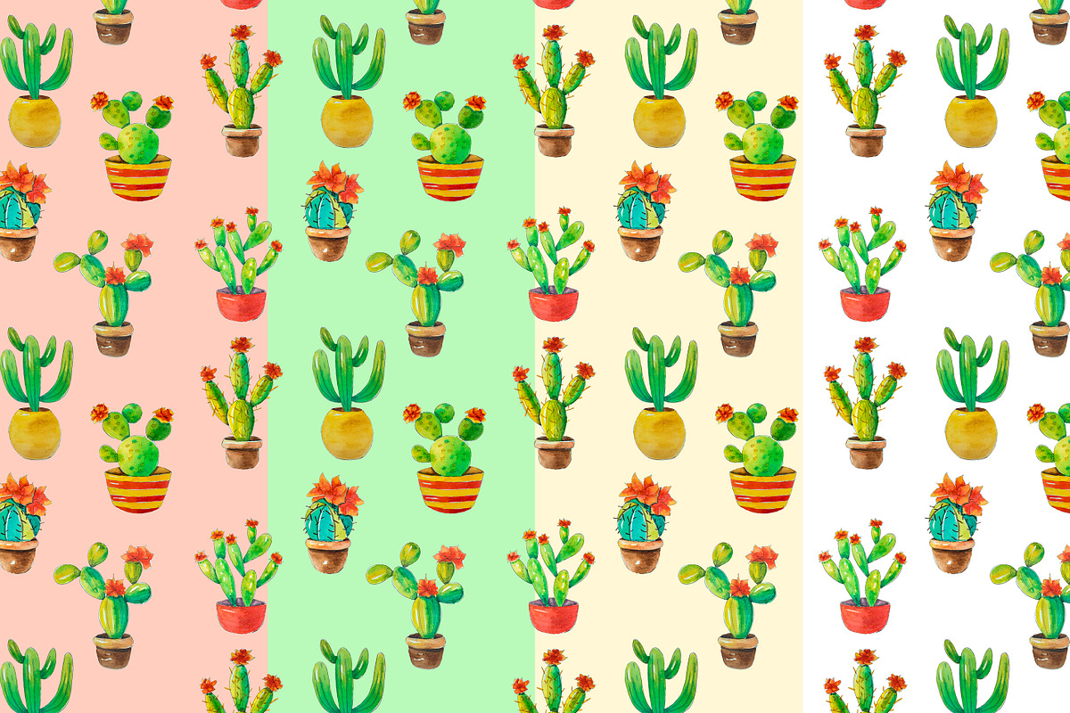 Cactus digital paper watercolor, a Pattern Graphic by AnastasiaWatercolor (Photo 2 of 6)