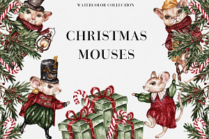 Watercolor Christmas Mouses