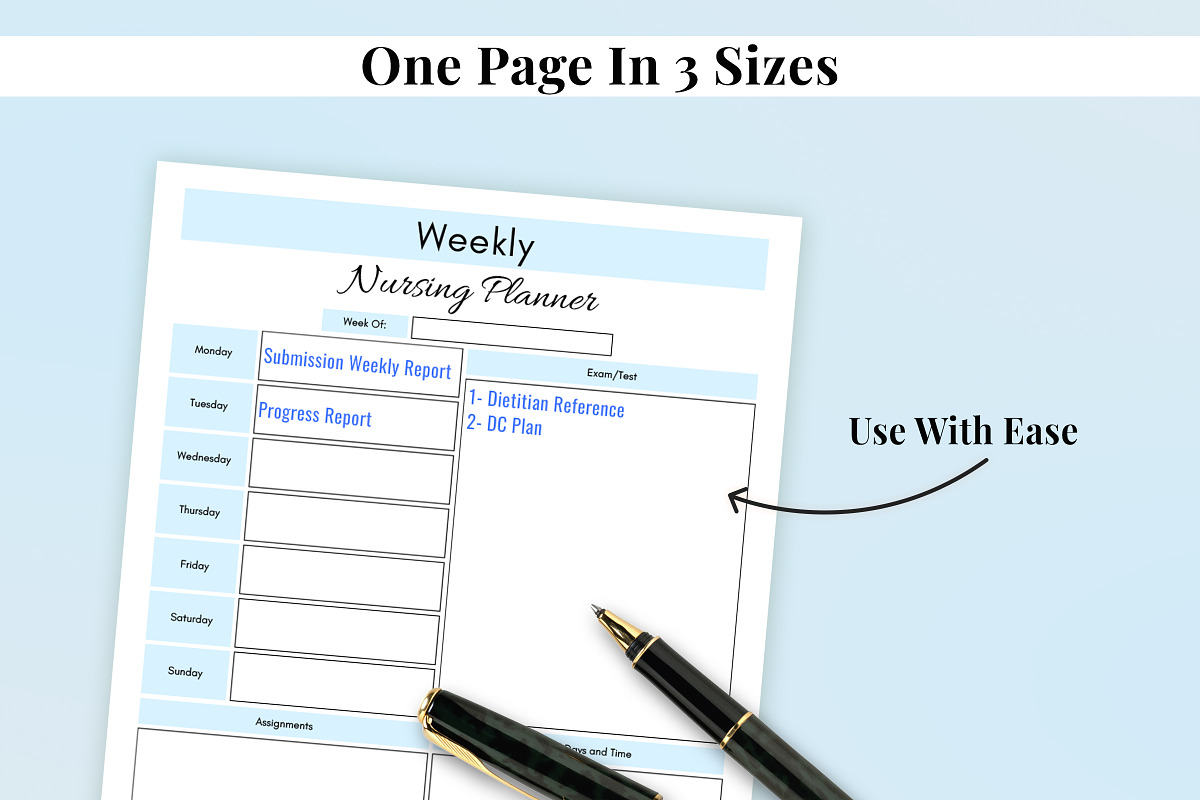 Weekly Nursing School Printable Plan, a Print Template by Snapybiz