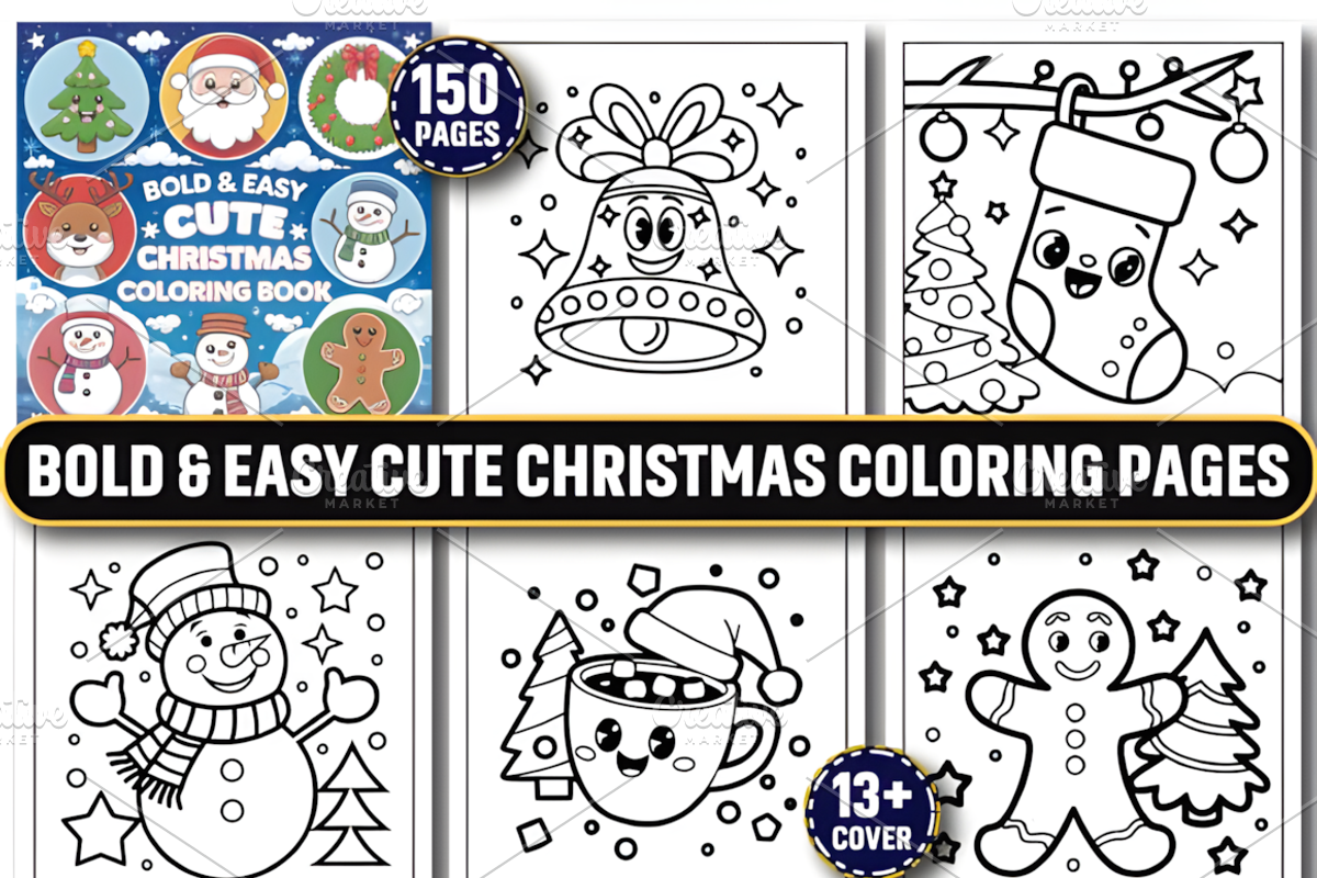 Bold Easy Cute Christmas Coloring, a Seasonal Illustration by Coco Bloom (Photo 1 of 6)