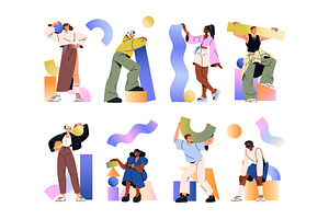 People holding abstract shapes set, a Person Illustration by PaperTrident