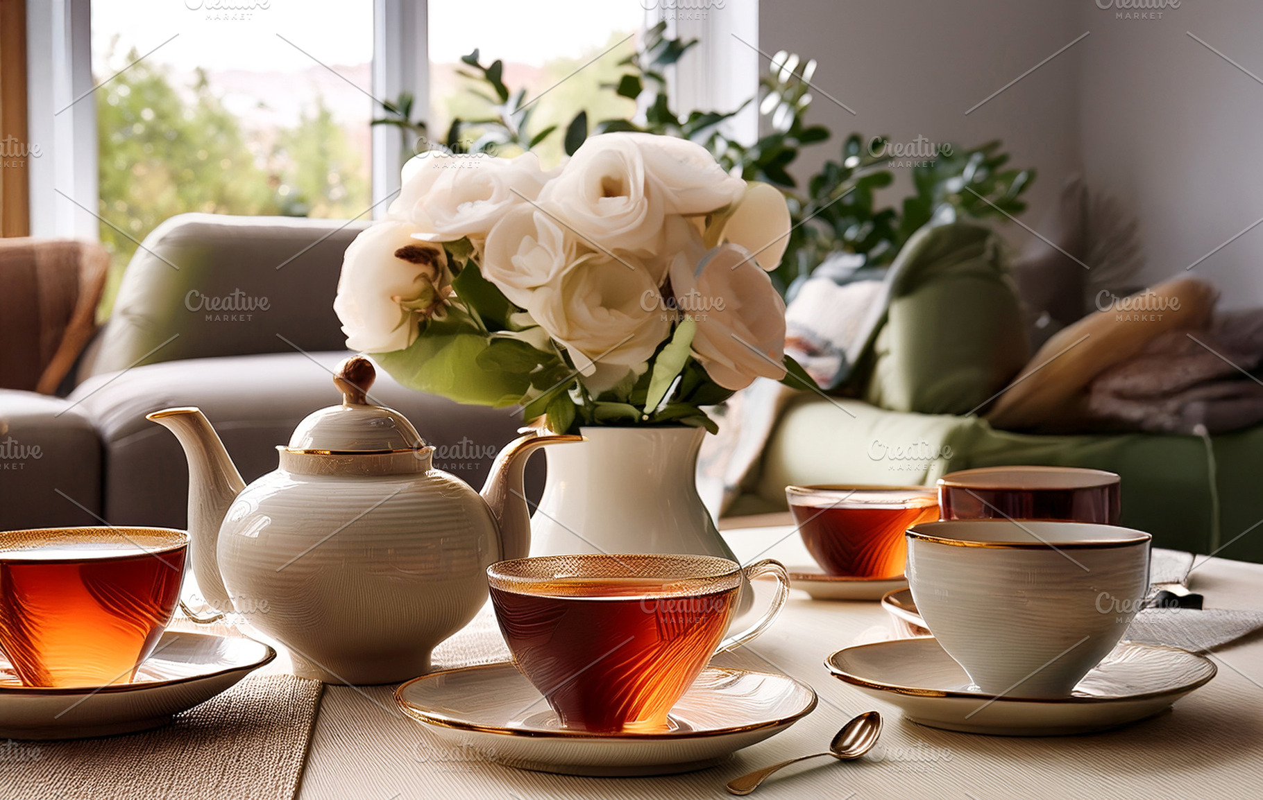 Tea served in glasses in living room, a Food & Drink Photo by Davizro's Market