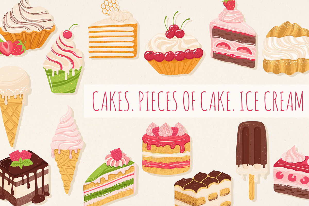 Cakes ice cream desserts cake slices, a Food Illustration by Neliakott ♥ (Photo 1 of 11)