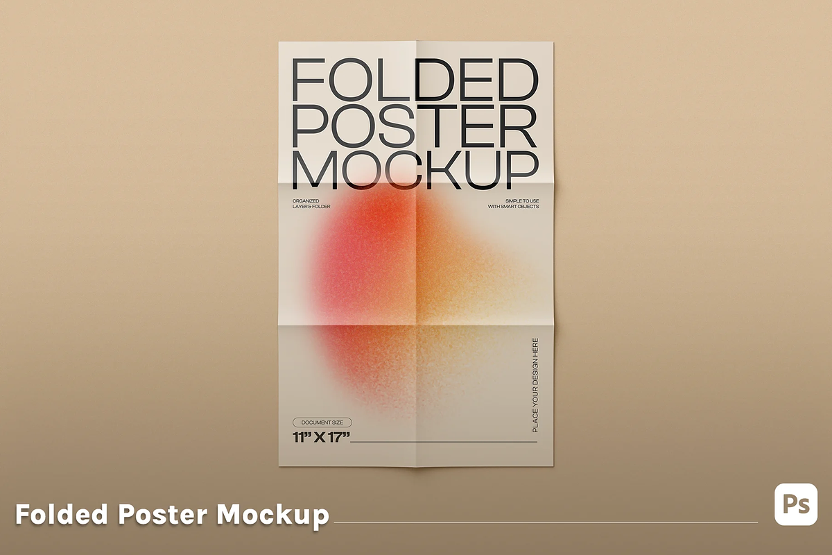 Folded Poster Mockup - Paper Texture, an Advertising Mockup by graphicsauce
