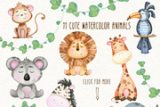 Little jungle watercolor clip art, an Animal Illustration by ekossa_art (Thumbnail 2 of 7)