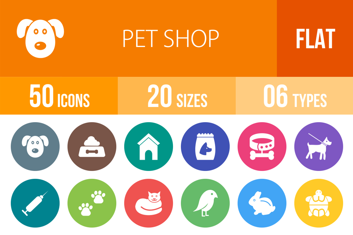 50 Pet Shop Flat Round Icons, an Icon by IconBunny