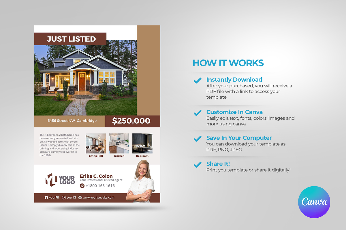 Just Listed Realtor Real Estate, a Flyer Template by antyalias store (Photo 3 of 3)