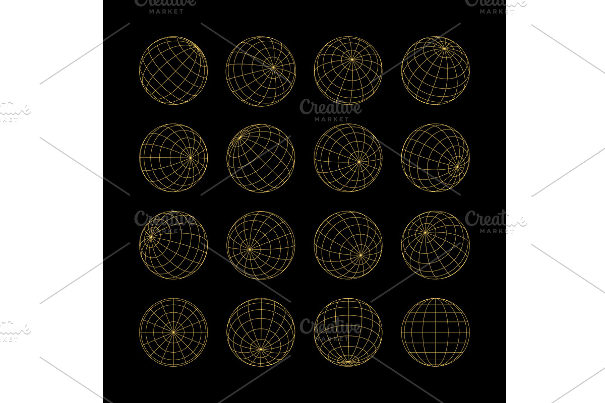 Wireframe gold grid globe mesh, an Object Illustration by studioworkstock